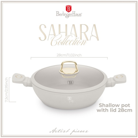 FLAT TITANIUM POT WITH LID 28cm BERLINGER HAUS BH-8068 SAHARA