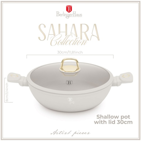 FLAT TITANIUM POT WITH LID 30cm BERLINGER HAUS BH-8069 SAHARA