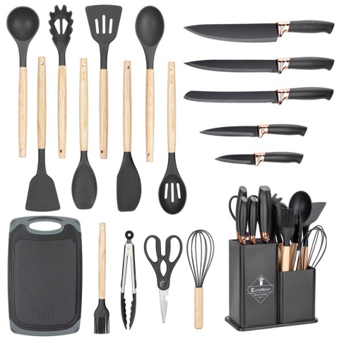 ZESTAW 19 ELEM. NOŻY I PRZYBORÓW KUCHENNYCH W STOJAKU E-6069