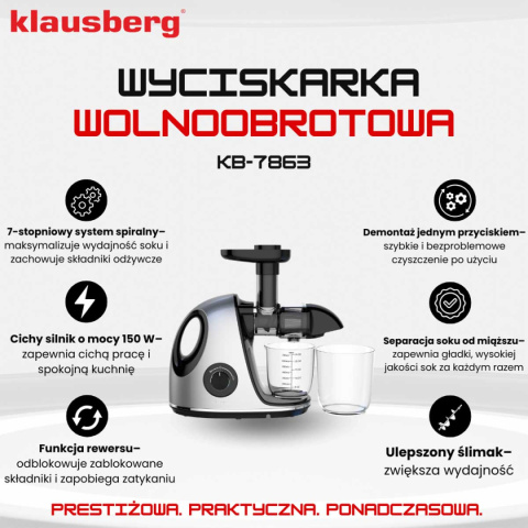 SOKOWIRÓWKA WYCISKARKA WOLNOOBROTOWA KLAUSBERG KB-7863