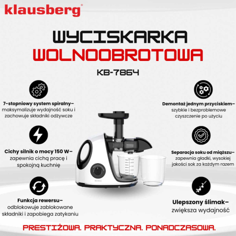 SOKOWIRÓWKA WYCISKARKA WOLNOOBROTOWA KLAUSBERG KB-7864