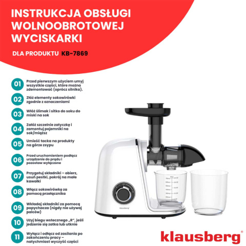 SOKOWIRÓWKA WYCISKARKA WOLNOOBROTOWA KLAUSBERG KB-7869