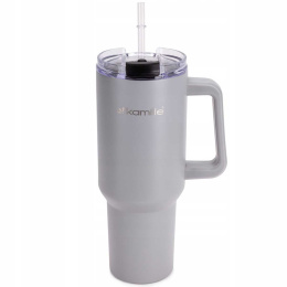 STALOWY KUBEK TERMICZNY TERMOS 1200ml Z RĄCZKĄ I SŁOMKĄ KM-2173