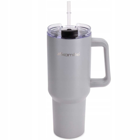 STALOWY KUBEK TERMICZNY TERMOS 1200ml Z RĄCZKĄ I SŁOMKĄ KM-2173