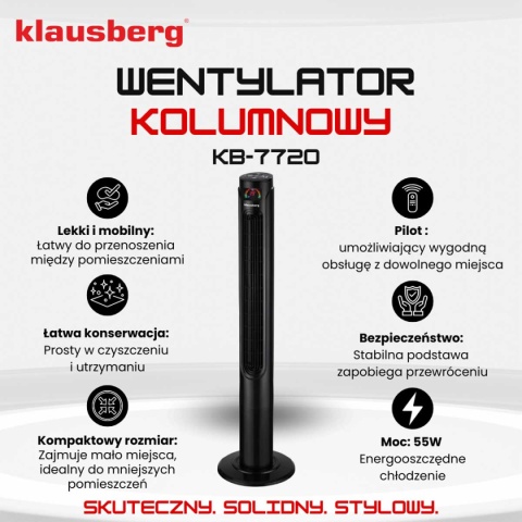 WENTYLATOR KOLUMNOWY PODŁOGOWY Z PILOTEM KLAUSBERG KB-7720