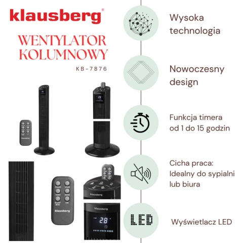 WENTYLATOR KOLUMNOWY PODŁOGOWY Z PILOTEM KLAUSBERG KB-7876
