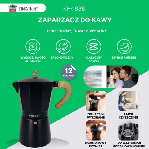 KAWIARKA ZAPARZACZ DO KAWY 600ml KINGHOFF KH-1888 INDUKCJA
