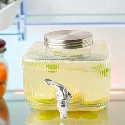 SŁÓJ SZKLANY 3l DO NAPOJÓW Z KRANIKIEM PŁASKI DO LODÓWKI