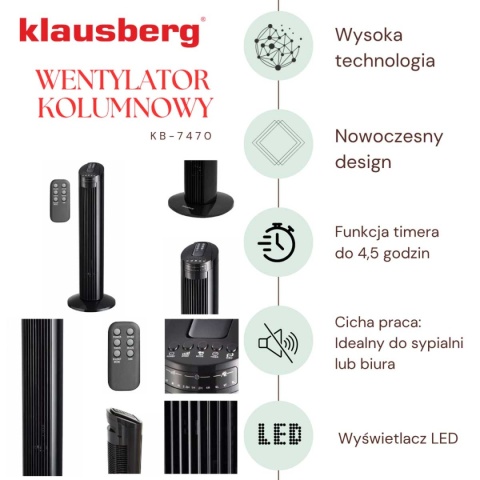 WENTYLATOR KOLUMNOWY PODŁOGOWY Z PILOTEM KLAUSBERG KB-7470