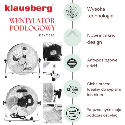 WENTYLATOR WIATRAK CYRKULATOR PODŁOGOWY 60W KLAUSBERG KB-7516