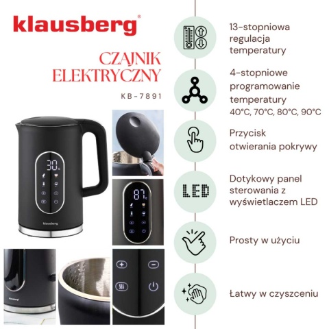 CZAJNIK ELEKTRYCZNY 1,7L KLAUSBERG KB-7891 LCD REULACJA TEMPERATURY