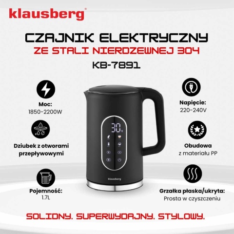 CZAJNIK ELEKTRYCZNY 1,7L KLAUSBERG KB-7891 LCD REULACJA TEMPERATURY