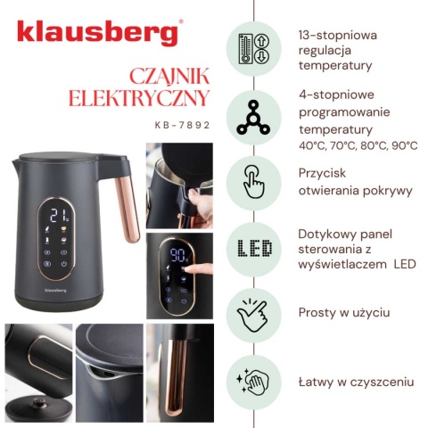 CZAJNIK ELEKTRYCZNY 1,7L KLAUSBERG KB-7892 LED REULACJA TEMPERATURY