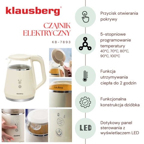 CZAJNIK ELEKTRYCZNY 1L KLAUSBERG KB-7893 LED REULACJA TEMPERATURY