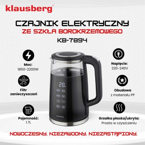 CZAJNIK ELEKTRYCZNY 1,7L KLAUSBERG KB-7894 LED REULACJA TEMPERATURY