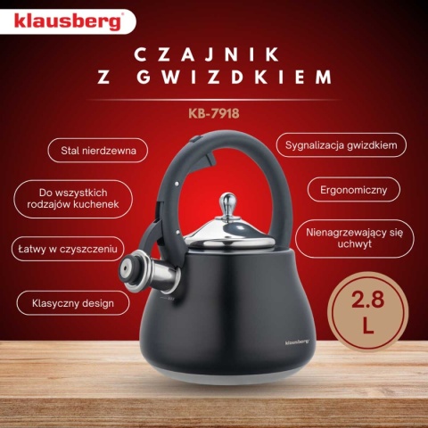 CZAJNIK STALOWY Z GWIZDKIEM 2,8L KLAUSBERG KB-7918