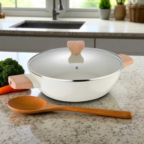 GARNEK MARMURKOWY PŁASKI 28cm Z POKRYWĄ BERGNER BG-34747 NATURALLY