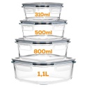 ZESTAW 4 SZKLANYCH POJEMNIKÓW NA ŻYWNOŚĆ Z POKRYWAMI I USZCZELKAMI 229236