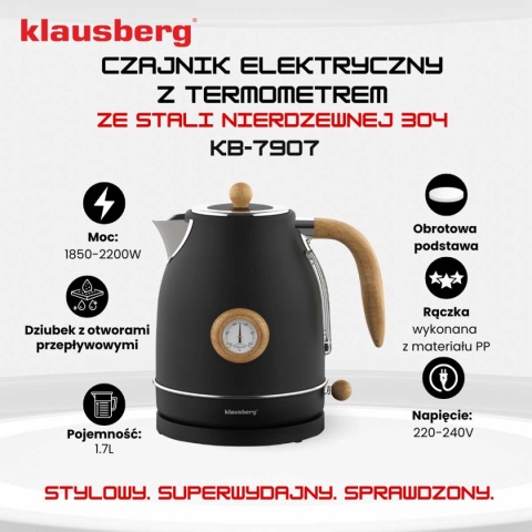 CZAJNIK ELEKTRYCZNY 1,7L Z TERMOMETREM KLAUSBERG KB-7907 RETRO
