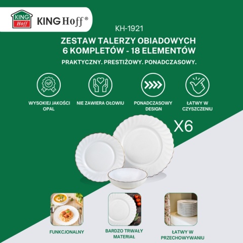 KOMPLET OBIADOWY OPAL MARIGOLD DLA 6 OSÓB 18 ELEM. KINGHOFF KH-1921
