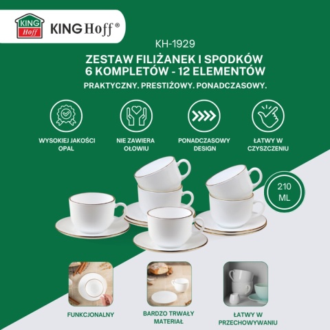 ZESTAW KAWOWY 6 FILIŻANEK ZE SPODECZKAMI KINGHOFF OPAL KH-1929