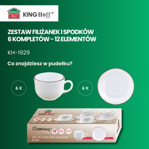 ZESTAW KAWOWY 6 FILIŻANEK ZE SPODECZKAMI KINGHOFF OPAL KH-1929