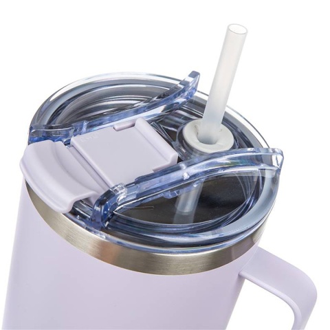 STALOWY KUBEK TERMICZNY TERMOS 1200ml Z RĄCZKĄ I SŁOMKĄ BANQUET TWAIN LILA