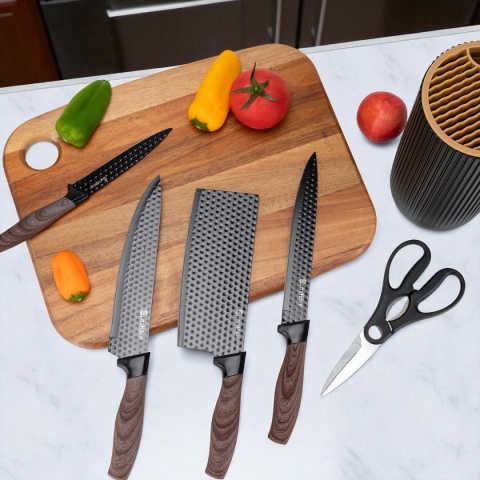 ZESTAW NOŻY KUCHENNYCH Z TASAKIEM W STOJAKU E-6309