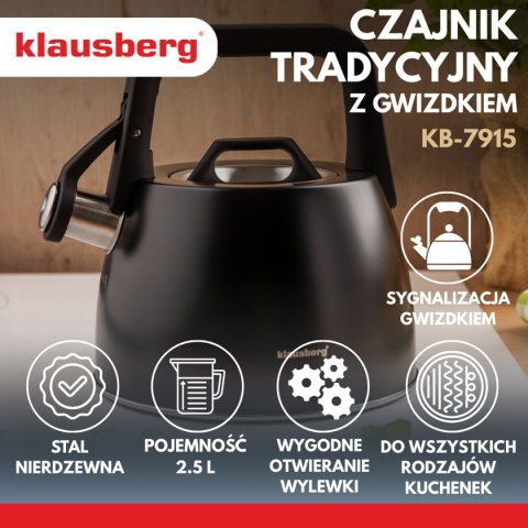 CZAJNIK STALOWY Z GWIZDKIEM 2,5L KLAUSBERG KB-7915