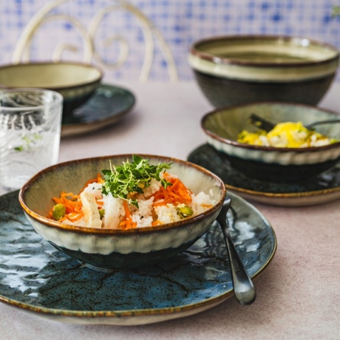 KOMPLET OBIADOWY OMBRES DLA 6 OSÓB 18 ELEM. NAVY GREY