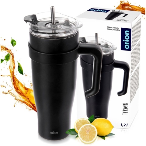 STALOWY KUBEK TERMICZNY TERMOS 1200ml Z RĄCZKĄ I SŁOMKĄ ORION 112284