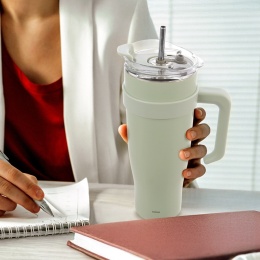 STALOWY KUBEK TERMICZNY TERMOS 1200ml Z RĄCZKĄ I SŁOMKĄ ORION 112282 MIĘTOWY