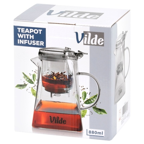 DZBANEK SZKLANY 880ml Z ZAPARZACZEM SPUSTOWYM DO HERBATY ZIÓŁ 259424