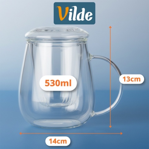 KUBEK SZKLANY 530ml Z ZAPARZACZEM I POKRYWĄ 139817