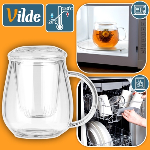 KUBEK SZKLANY 530ml Z ZAPARZACZEM I POKRYWĄ 139817