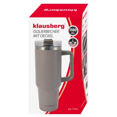STALOWY KUBEK TERMICZNY TERMOS 1100ml Z RĄCZKĄ I SŁOMKĄ KLAUSBERG KB-7943