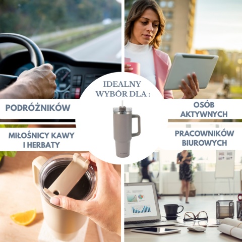 STALOWY KUBEK TERMICZNY TERMOS 1100ml Z RĄCZKĄ I SŁOMKĄ KLAUSBERG KB-7944