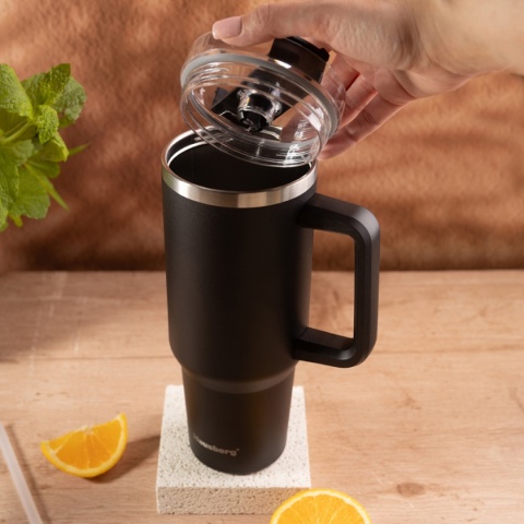 STALOWY KUBEK TERMICZNY TERMOS 1100ml Z RĄCZKĄ I SŁOMKĄ KLAUSBERG KB-7942