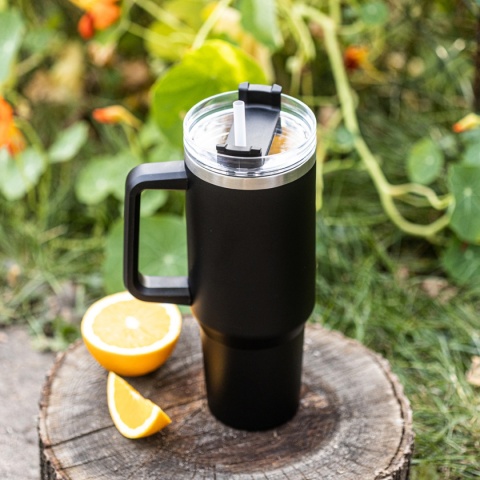 STALOWY KUBEK TERMICZNY TERMOS 1100ml Z RĄCZKĄ I SŁOMKĄ KLAUSBERG KB-7942