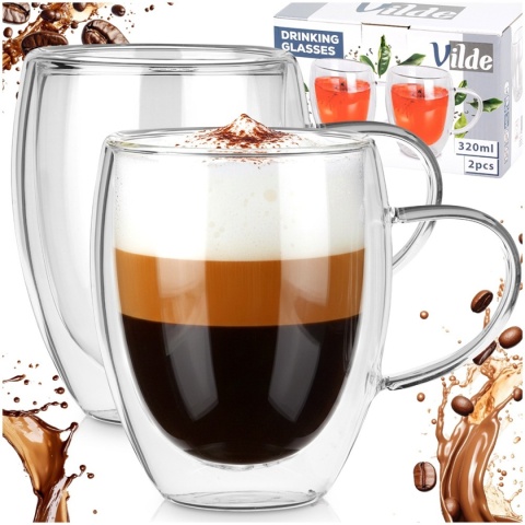 SZKLANKI TERMICZNE 2szt. 320ml Z PODWÓJNĄ SCIANKĄ DO KAWY HERBATY 139821