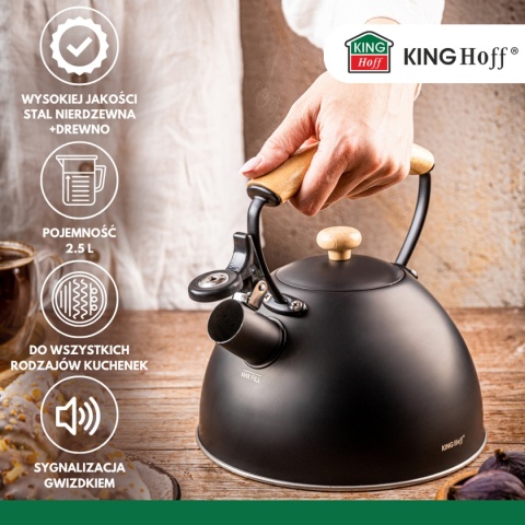 CZAJNIK 2,5L Z GWIZDKIEM KINGHOFF KH-1999 CZARNY MAT