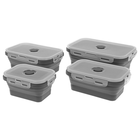 ZESTAW 4 SILIKONOWYCH SKŁADANYCH POJEMNIKÓW NA ŻYWNOŚĆ POKRYWAMI 3345