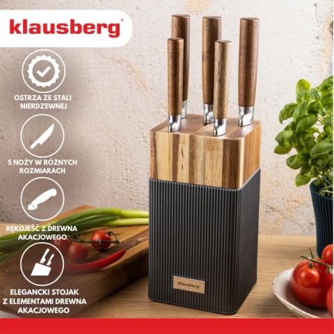 ZESTAW NOŻY W BLOKU AKACJOWYM KLAUSBERG KB-7983