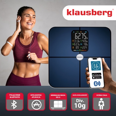 ANALITYCZNA WAGA ŁAZIENKOWA SMART IOS ANDROID KLAUSBERG KB-7940