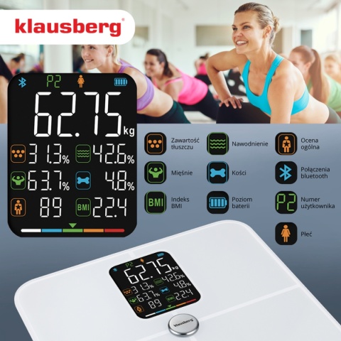 ANALITYCZNA WAGA ŁAZIENKOWA SMART IOS ANDROID KLAUSBERG KB-7941