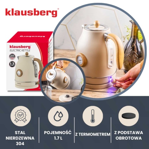 CZAJNIK ELEKTRYCZNY 1,7L Z TERMOMETREM KLAUSBERG KB-7907 RETRO