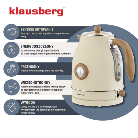 CZAJNIK ELEKTRYCZNY 1,7L Z TERMOMETREM KLAUSBERG KB-7907 RETRO
