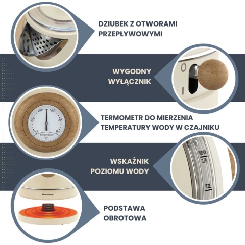 CZAJNIK ELEKTRYCZNY 1,7L Z TERMOMETREM KLAUSBERG KB-7907 RETRO