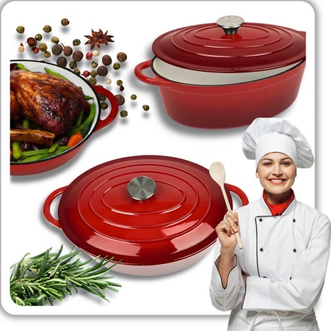 EMALIOWANA BRYTFANNA ŻELIWNA GĘSIARKA 6L HAGE CZERWONA