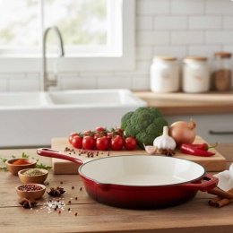 EMALIOWANA PATELNIA ŻELIWNA 26cm HAGE CZERWONA